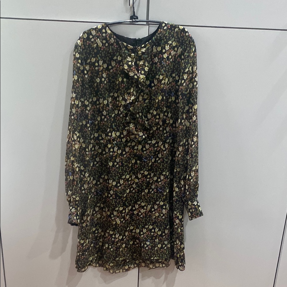 French Connection Cream and Green A-line Dress